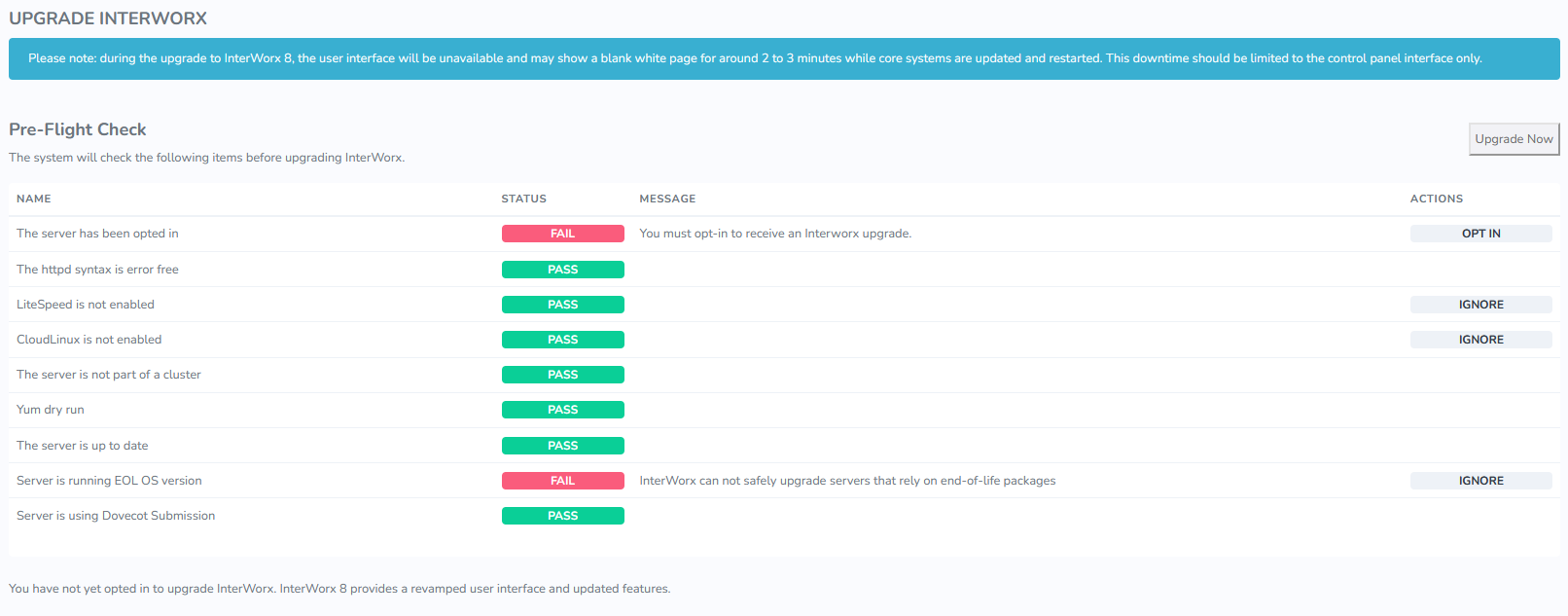 failed preflight steps