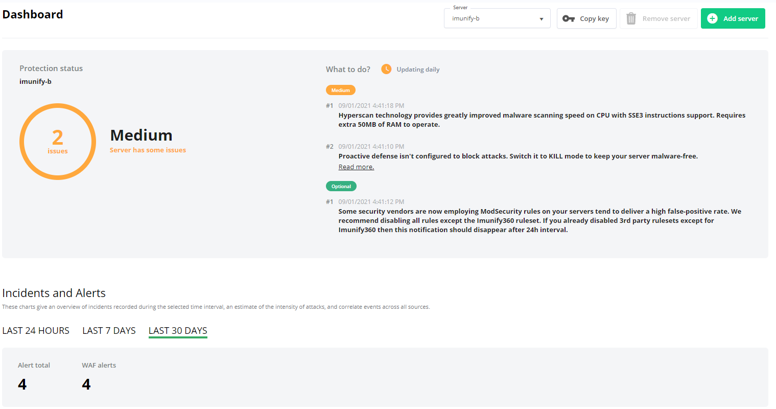 imunify360 dashboard