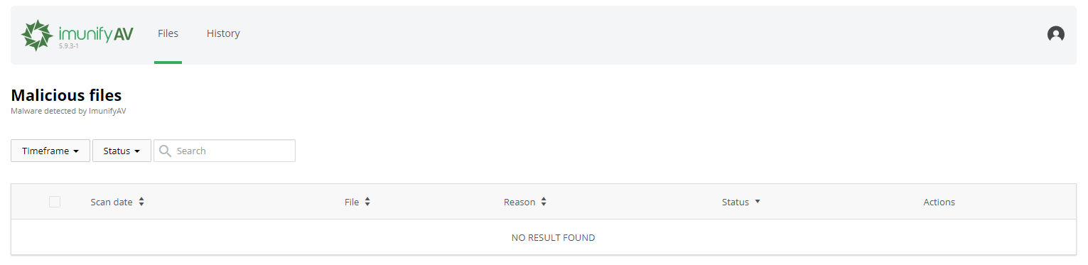 ImunifyAV end user interface