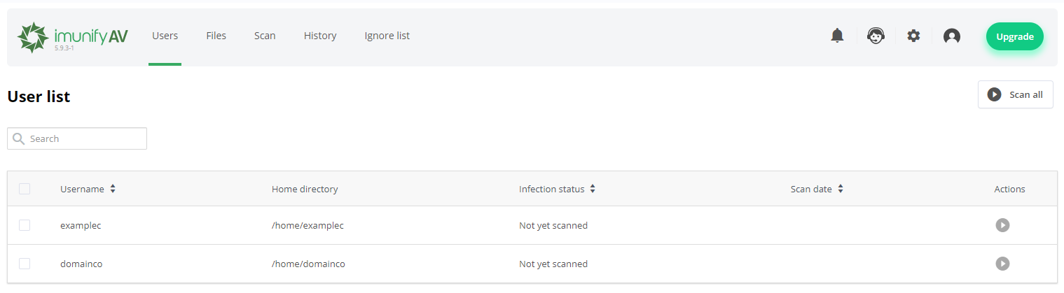 ImunifyAV user interface