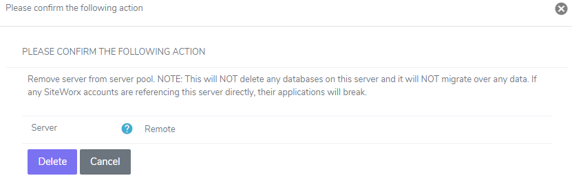 delete remote mysql server form