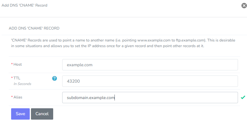 cname record add form