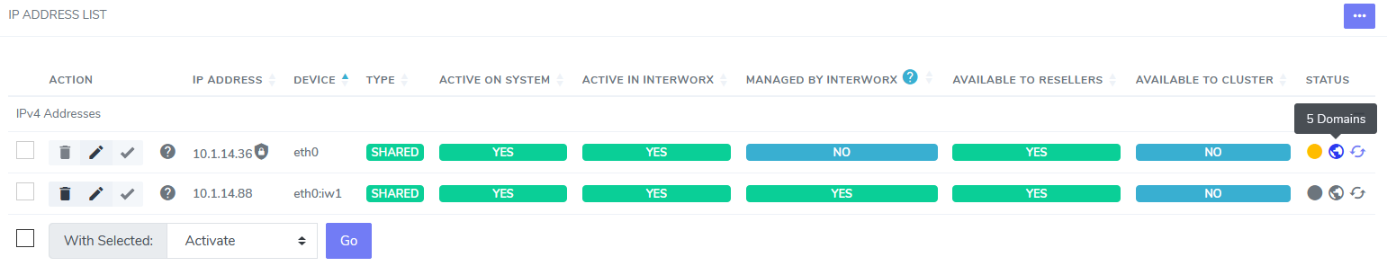 view domains bound to IP