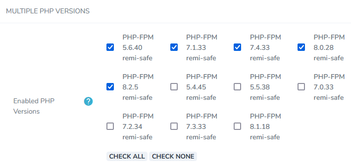installed multiple PHP versions