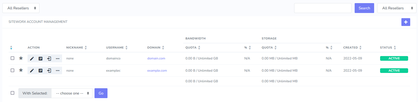 siteworx accounts page