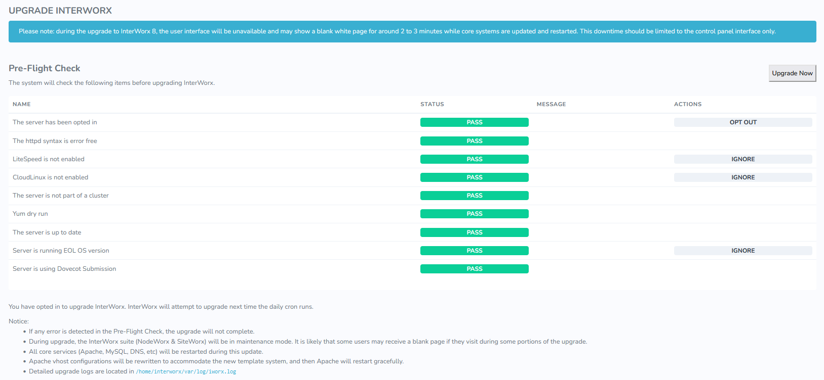 opted in preflight checklist