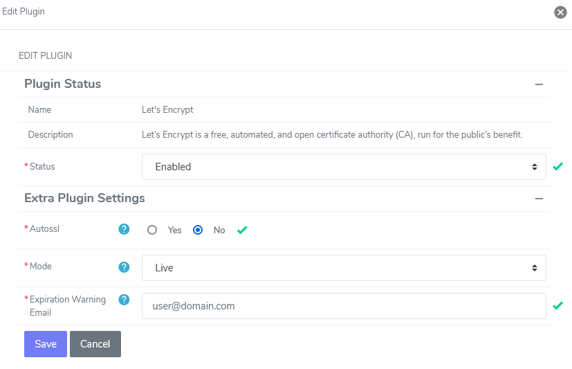 let's encrypt edit plugin form