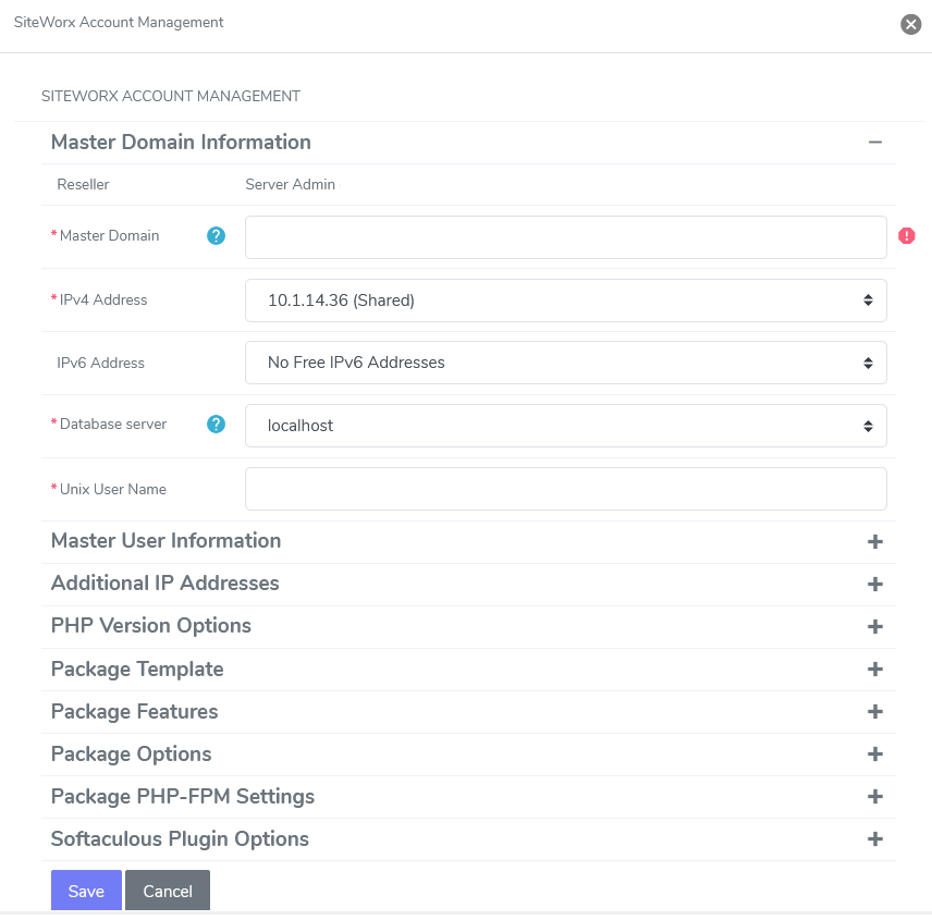 SiteWorx management form