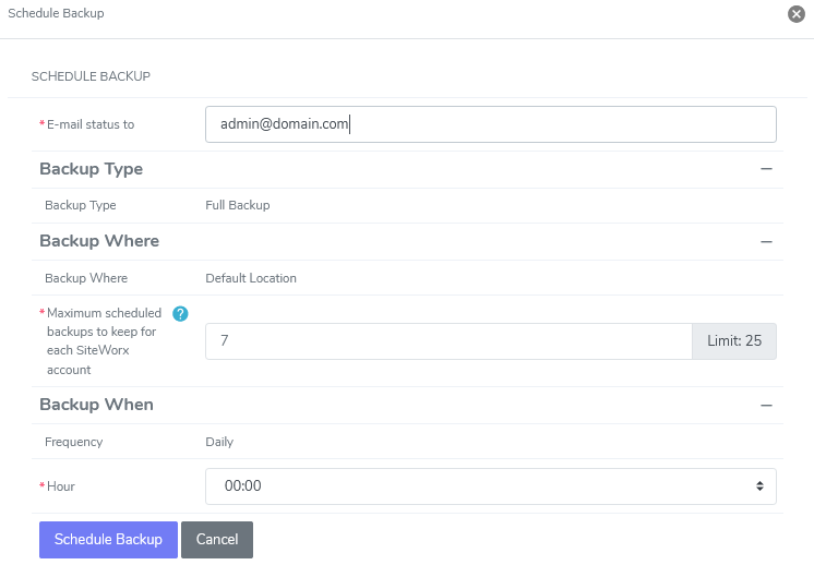siteworx daily backup