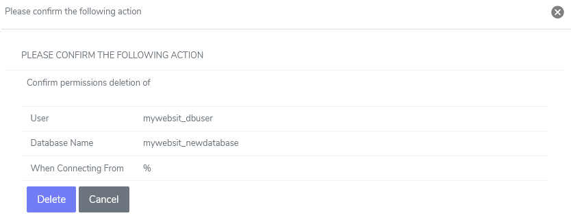 siteworx database delete user permissions