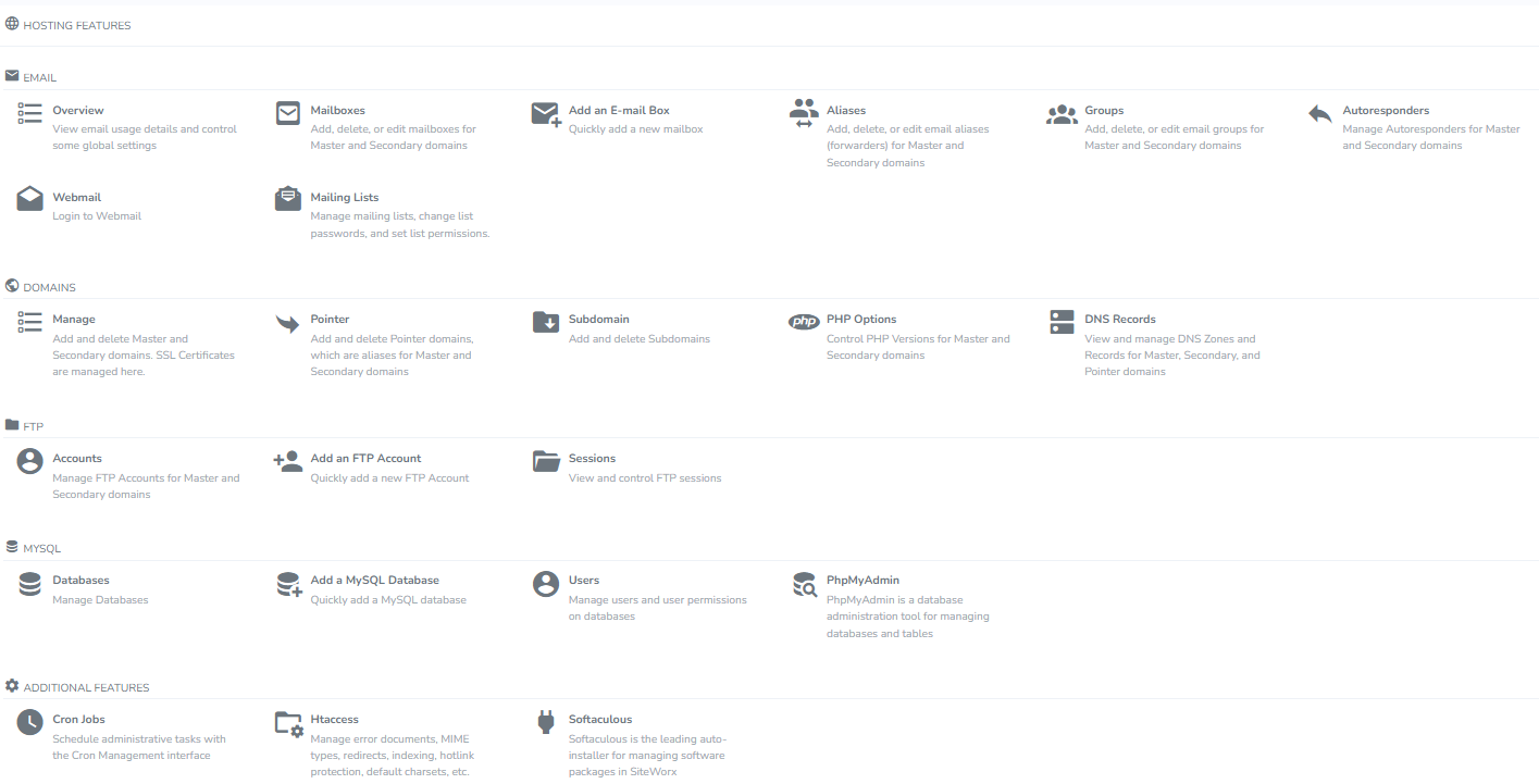 hosting features home page