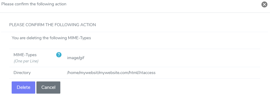 siteworx htaccess delete mime-type form