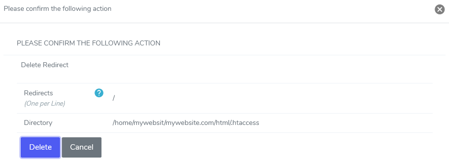 siteworx delete redirect form