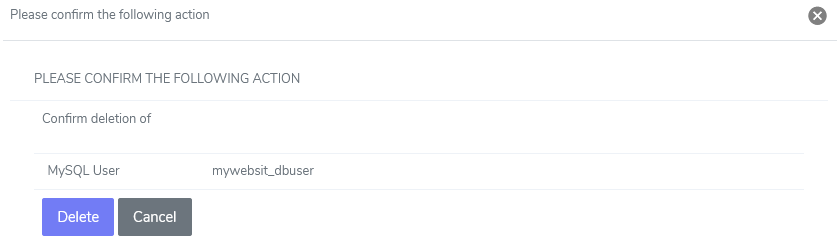 siteworx mysql delete user