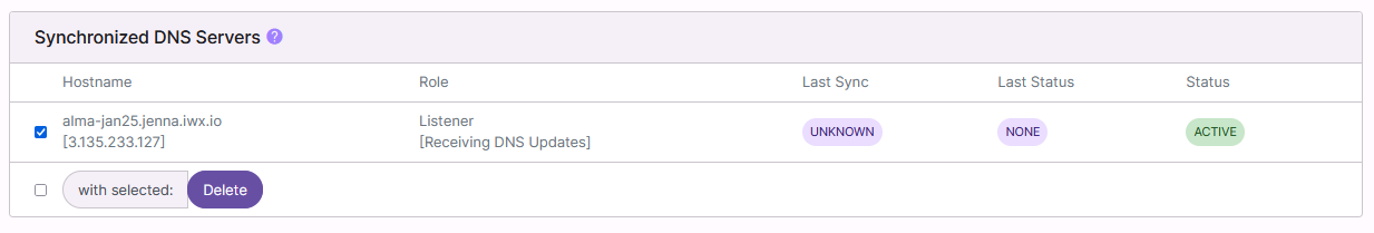 synced dns server delete form