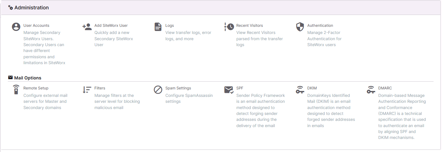 administration home page