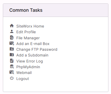 siteworx common tasks menu