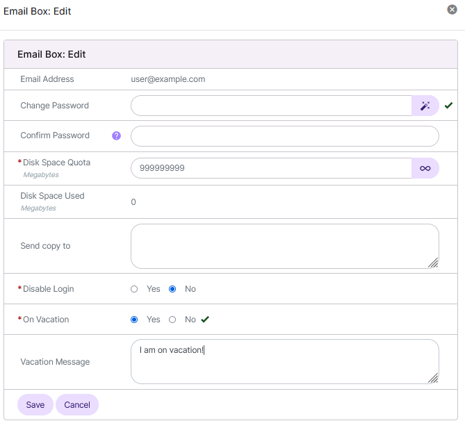 siteworx vacation message form