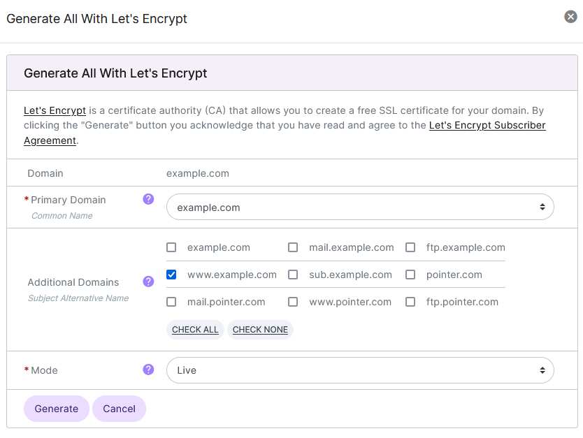 siteworx let's encrypt form