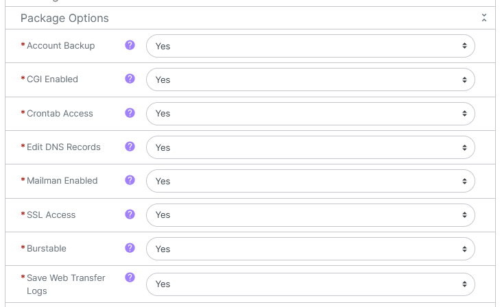 siteworx package Options