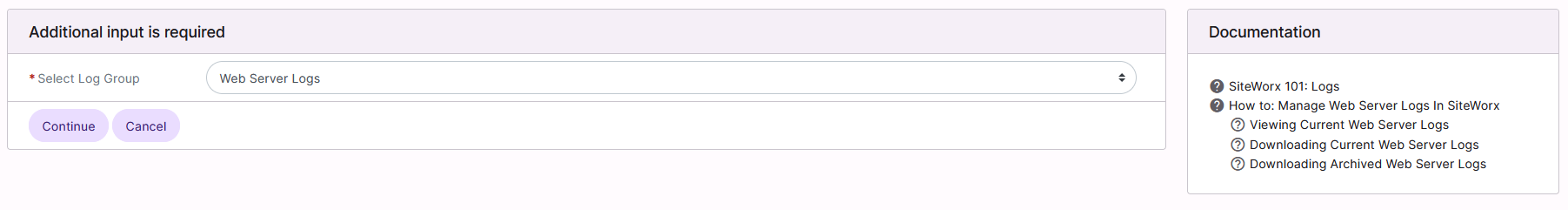 webserver log dropdown