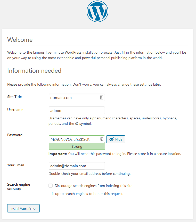 wordpress welcome page