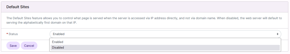 default sites enable option