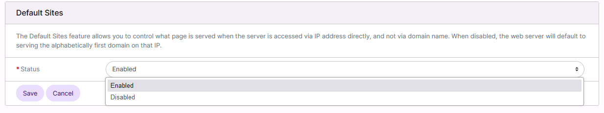 default sites enable option