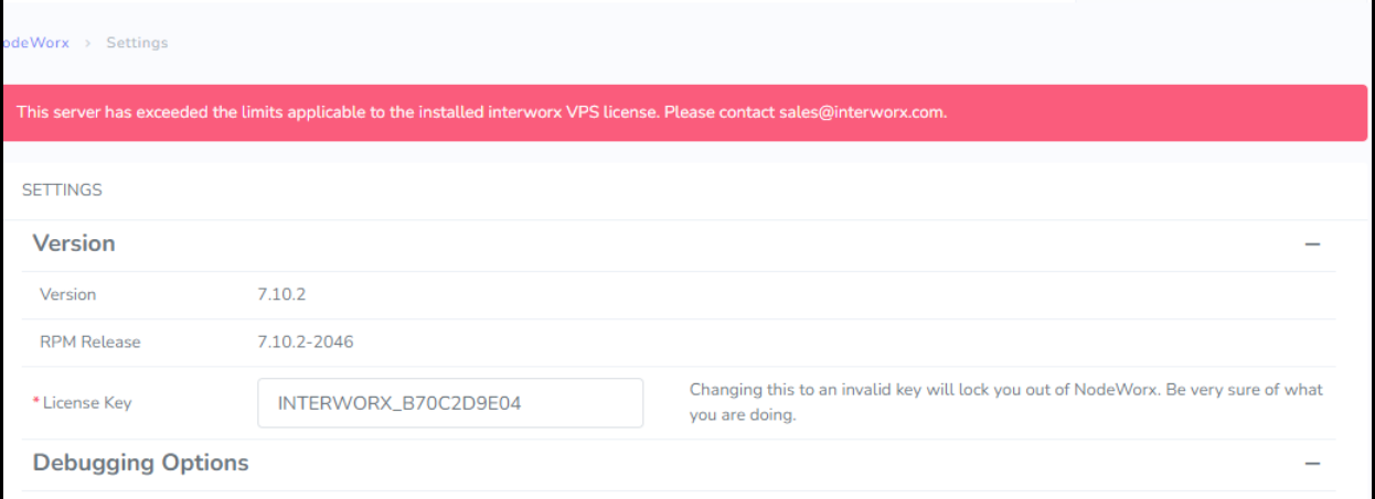 license exceeds limits error message