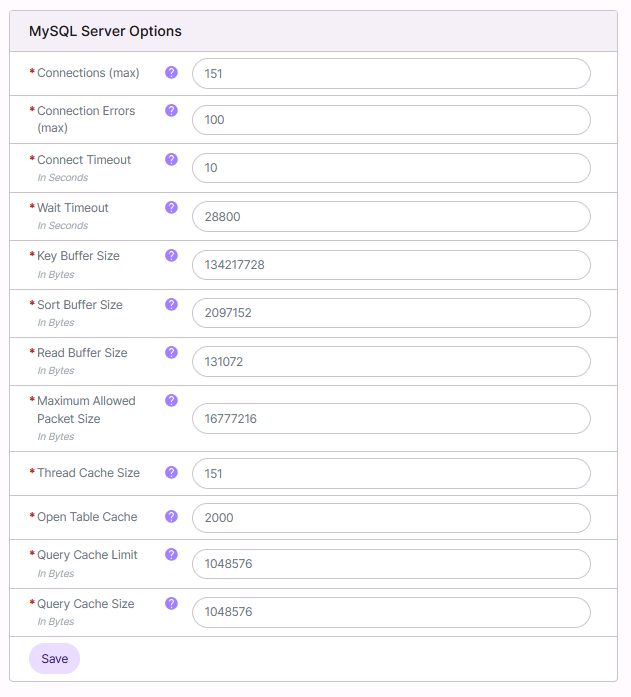 mysql server options