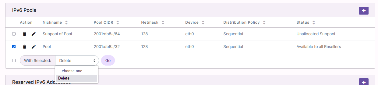 ipv6 pool delete dropdown