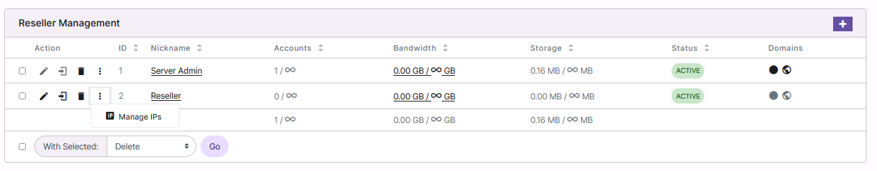 reseller manage ips menu option