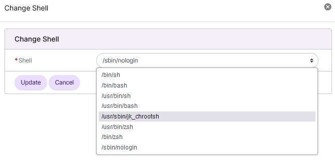 change user ssh shell
