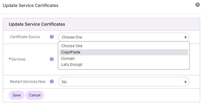 update ssl certs dropdown