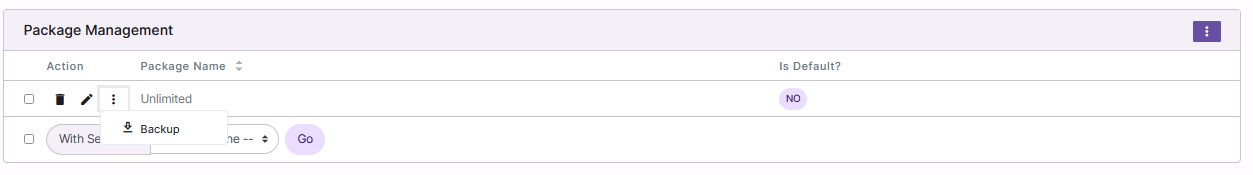 siteworx package backup menu