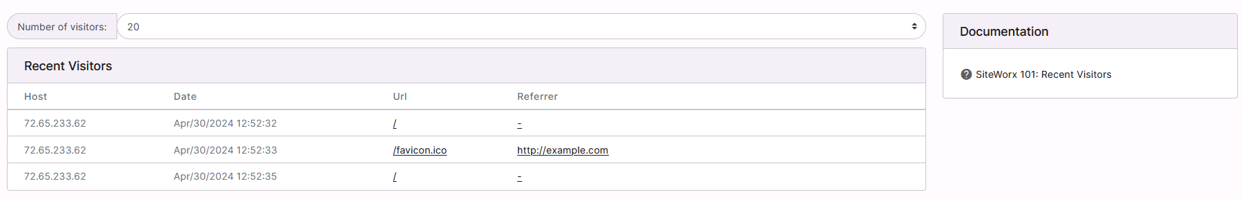 siteworx recent visitors