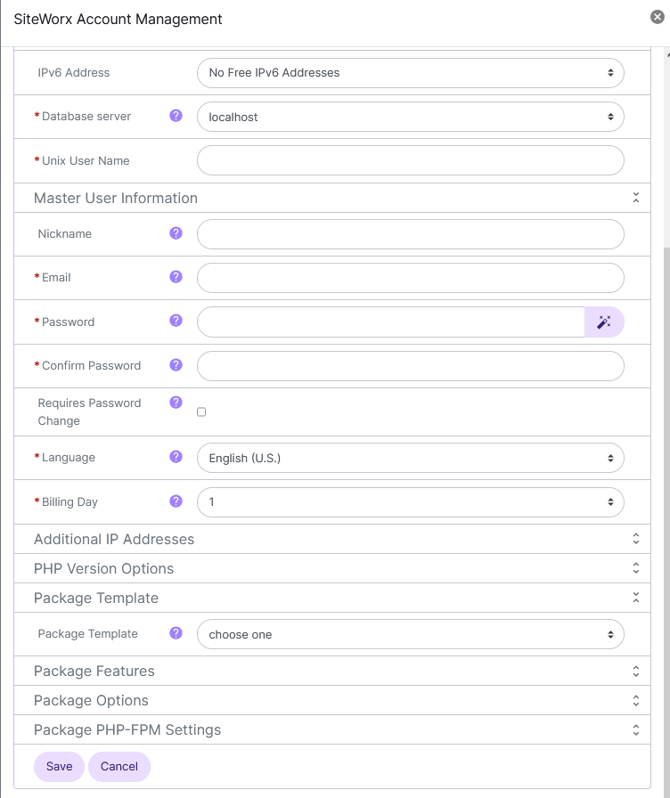 SiteWorx management form
