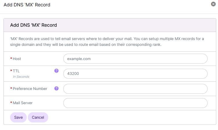 siteworx add mx record form
