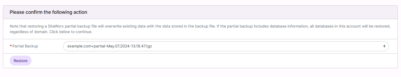 backup restore confirmation form