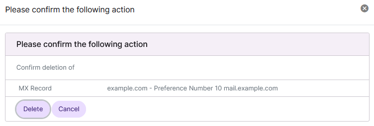 siteworx delete mx record form