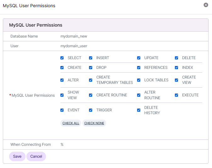 mysql user edit form