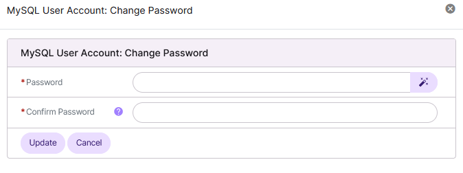 siteworx mysql user change password