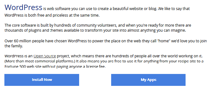 wordpress install now button