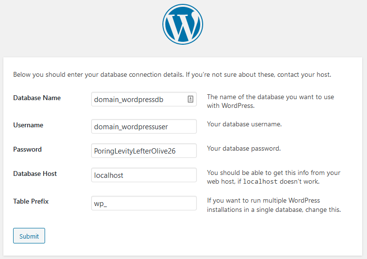 wordpress database info