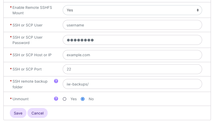 SiteWorx Backup Cron remote options