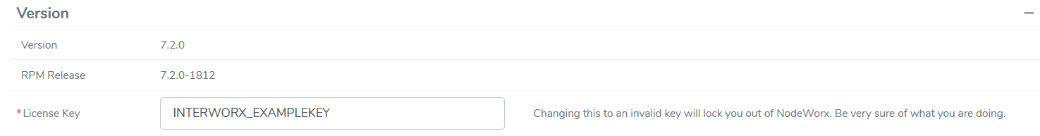 InterWorx license key field