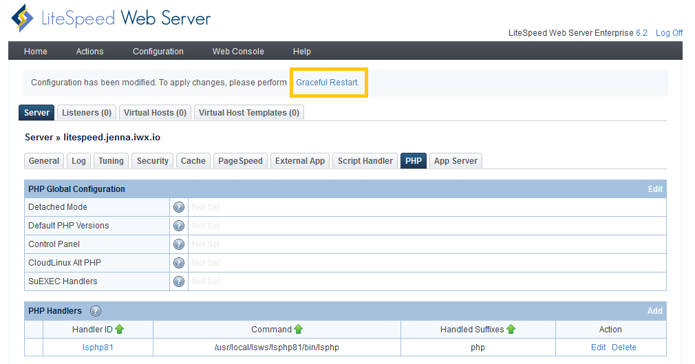 litespeed webadmin with updated handler
