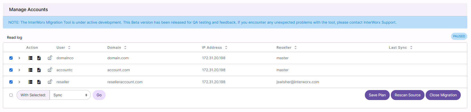 manage accounts page