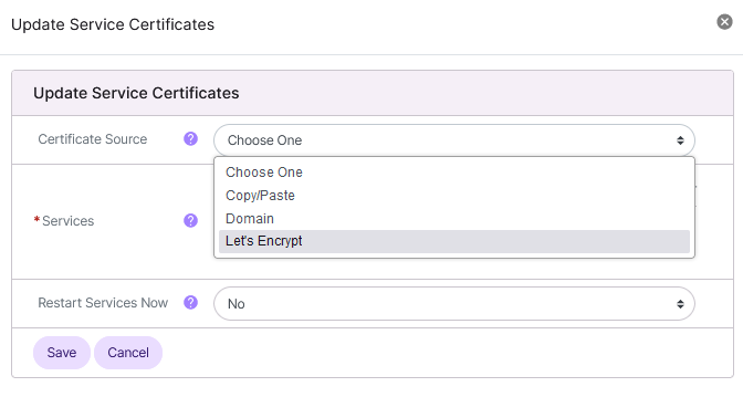 update ssl certs dropdown