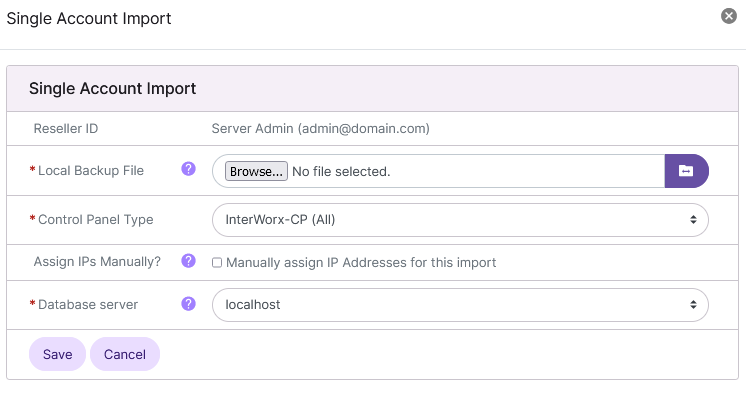 single account import form